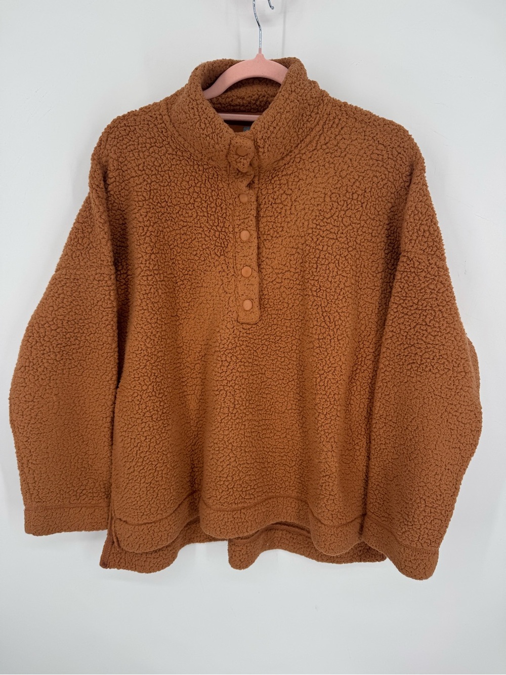 Aerie Women's Oversized Sherpa Burnt Orange Fall Worn In Pullover Size Medium